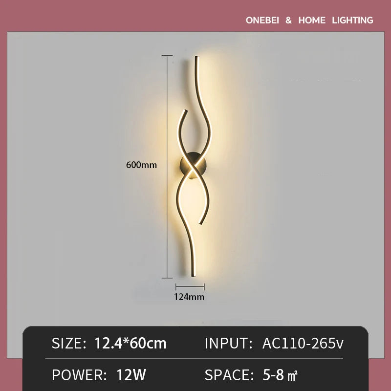 lampe murale moderne applique murale spirale abstraite noir lumière minimaliste fixée mur