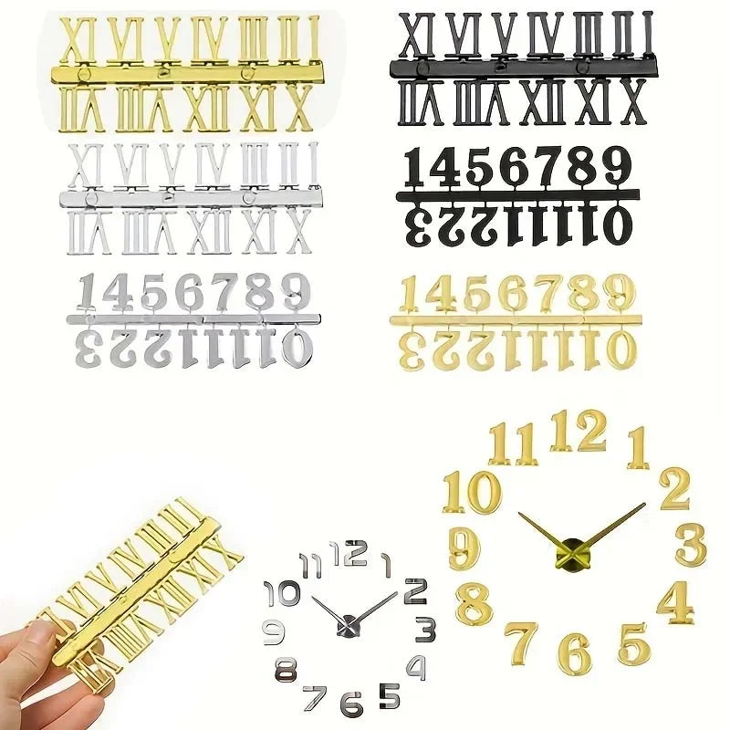 horloge murale moderne or noir argent numéros romains arabes vis fixations