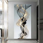 impression toile abstraite moderne vagues fluides noir doré gris clair 40x80 cm 50x100 cm