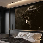 tapisserie art religieux tête couronne épines noir blanche salon chambre entrée