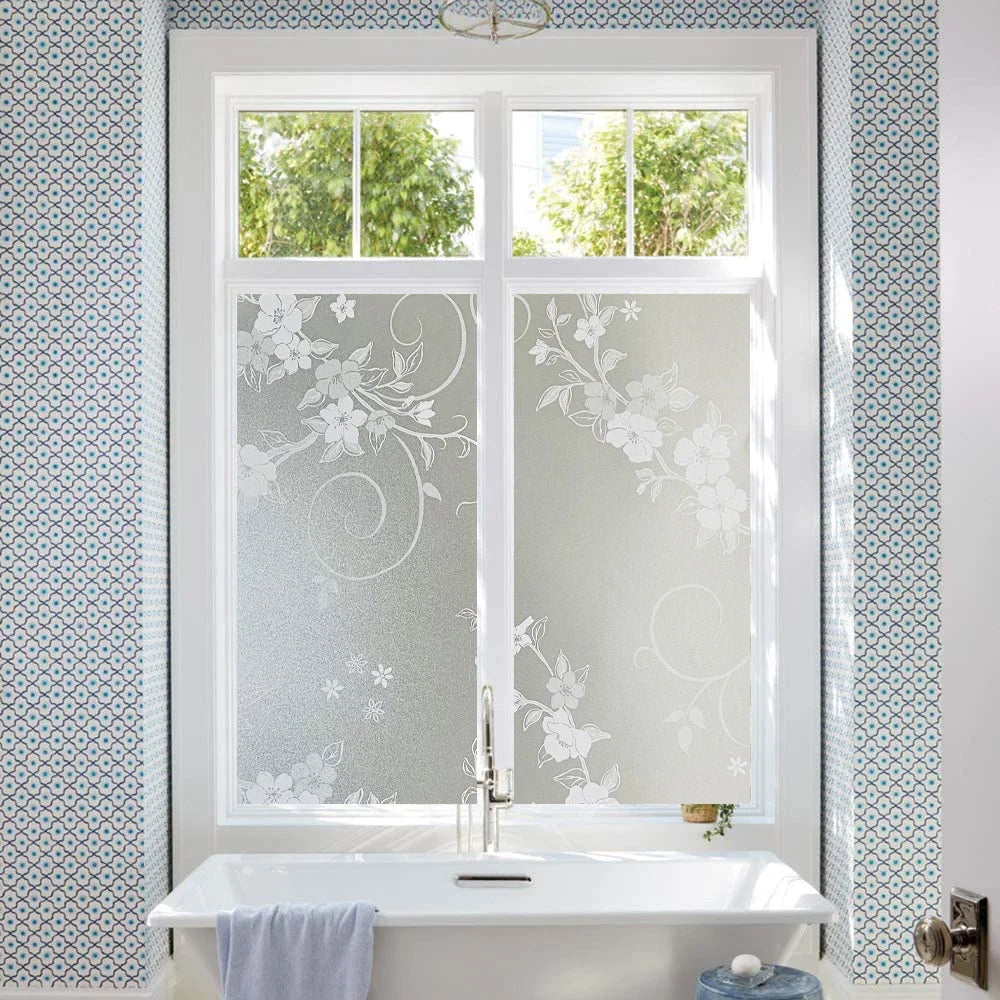 Film fenêtre décoratif floral adhésif moderne gris translucide motifs végétauxOpaque Blanc Feuilles