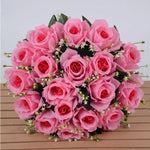 décoration intérieure bouquet roses artificielles 18 fleurs 37cm vert clair violet rose