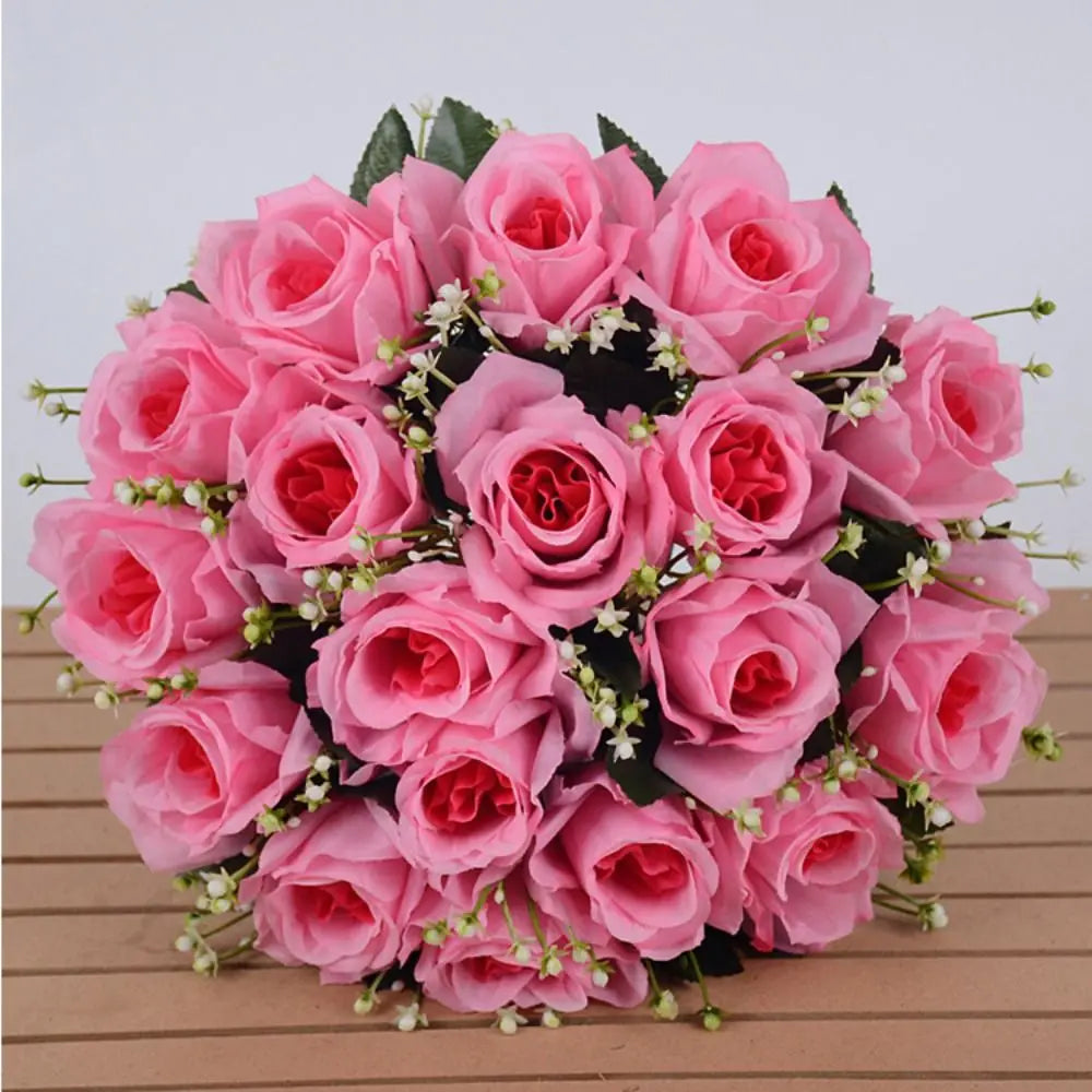 décoration intérieure bouquet roses artificielles 18 fleurs 37cm vert clair violet rose