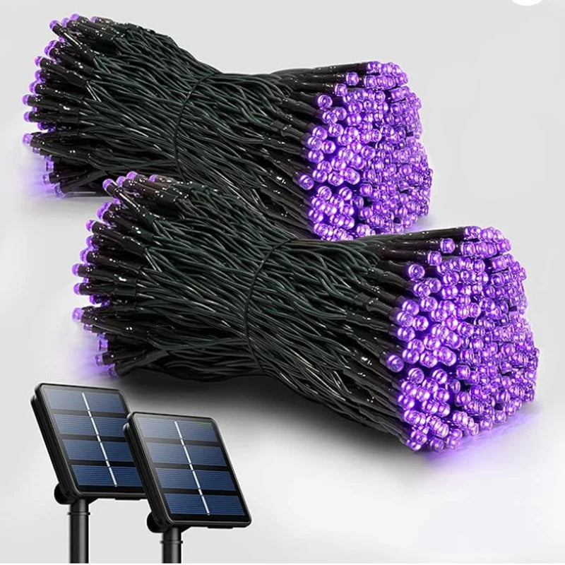 guirlande lumineuse solaire violet or multicolore moderne étancheextérieur led tringle panneau solaire