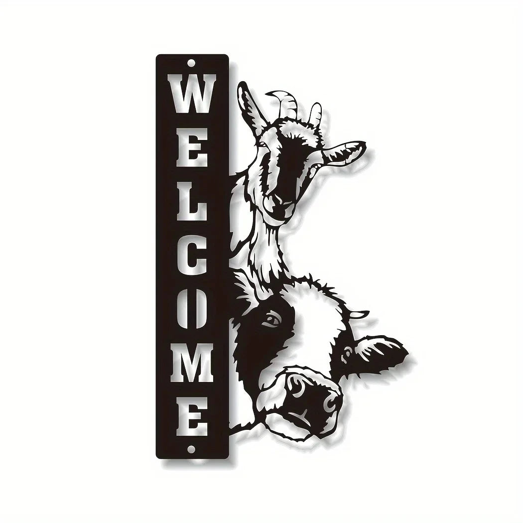 panneau decoratif noir chèvre vache welcome adhesif artiste mural deco farmhouse rustic