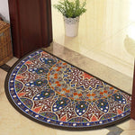 tapis demi cercle motif floral ethnique imperméable antidérapant polyester blanc bleu