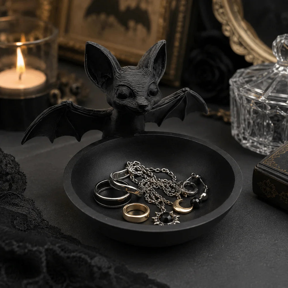 support bijoux noir chauve souris sculpté moderne rangement articulé ornement décoration Halloween