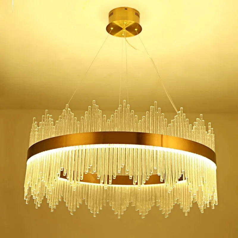 suspension lumineuse or moderne cristal pendants transparents 6000k 3000k télécommande dia100cm dia80cm l120cm