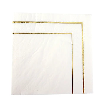 serviettes papier blanc doré classiques occasions festives mariage anniversaire élégantes lignes dorées simples texture