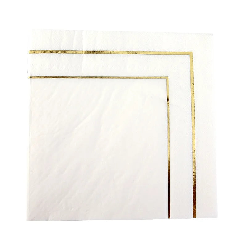 serviettes papier blanc doré classiques occasions festives mariage anniversaire élégantes lignes dorées simples texture