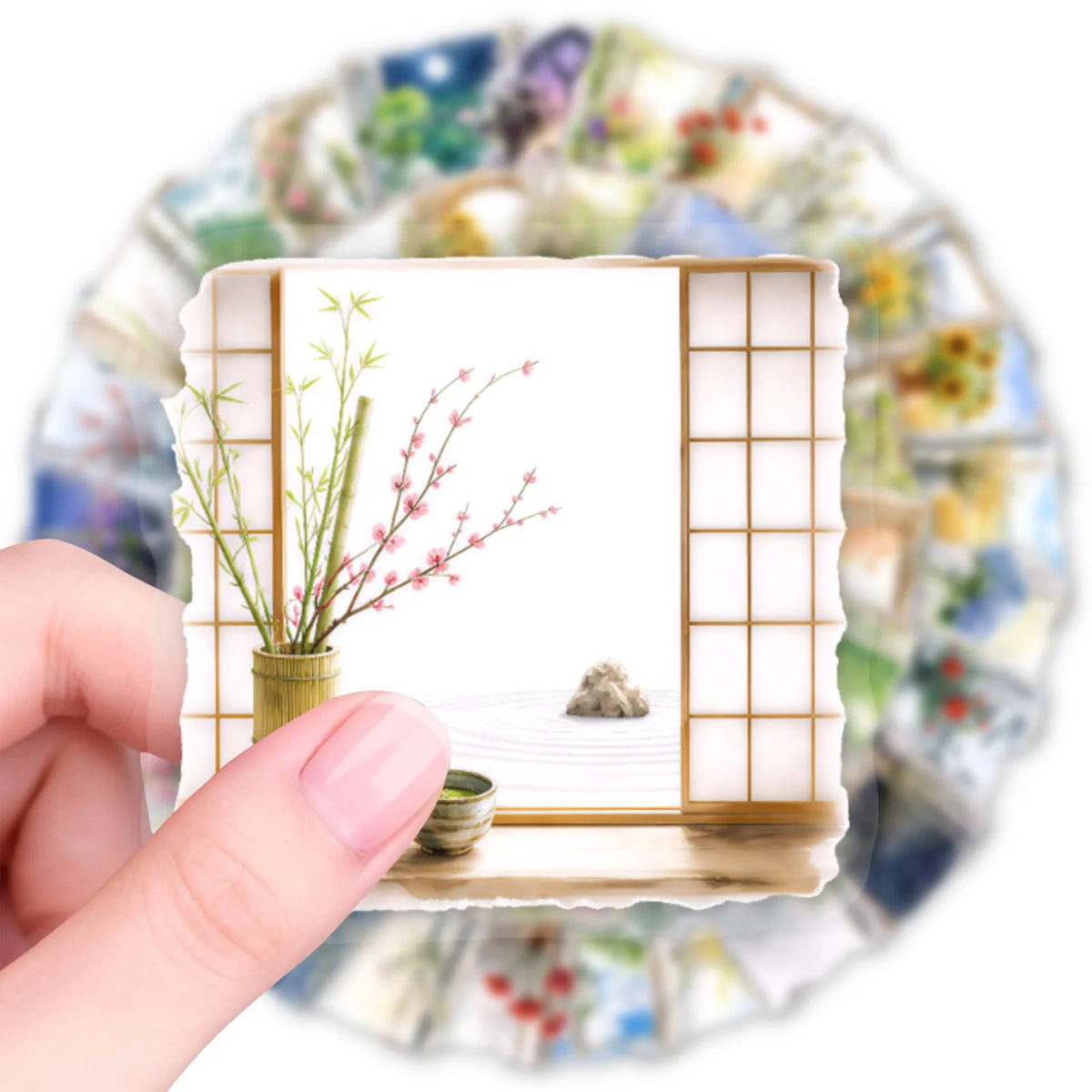 sticker floral paysage saisonnel aquarelle rustique adhésif opaque carnet téléphone portable vintage