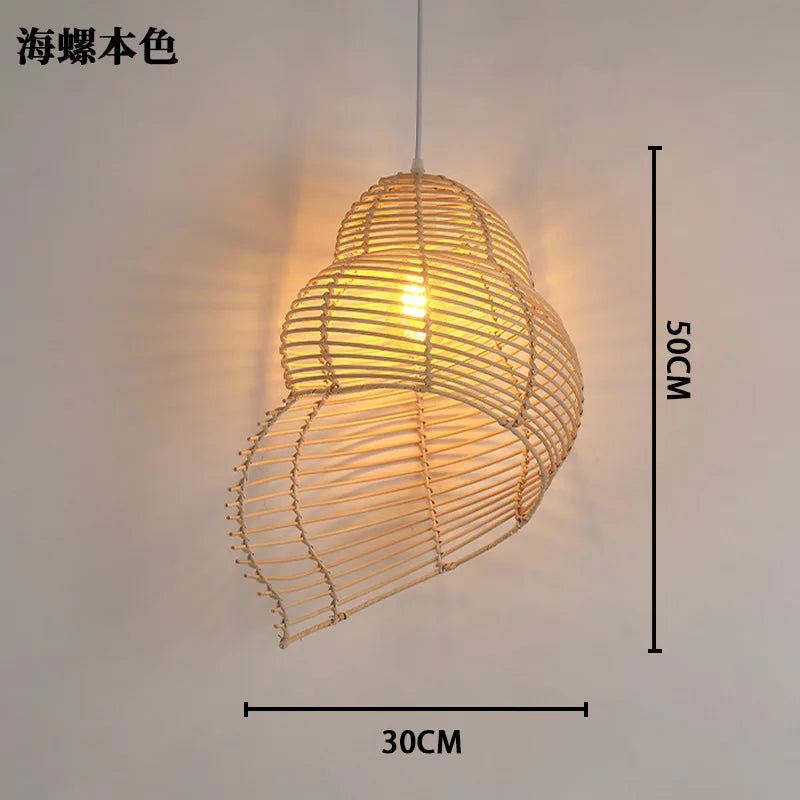 lampe suspendue marron clair rattan tressé moderne rustique chaîne métallique