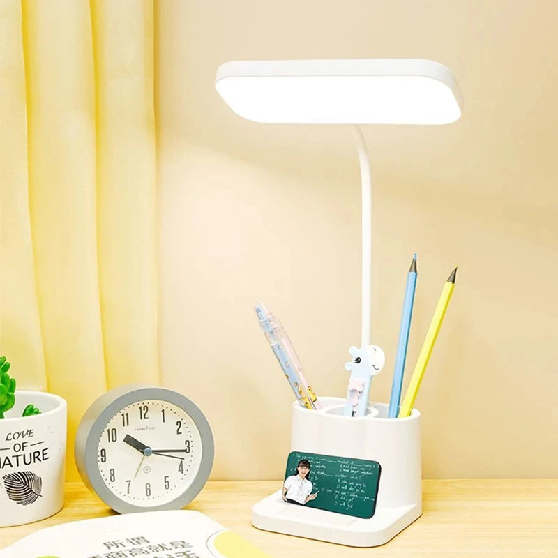 lampe rechargeable moderne pot crayons support smartphone blanc mat étudiants chambre