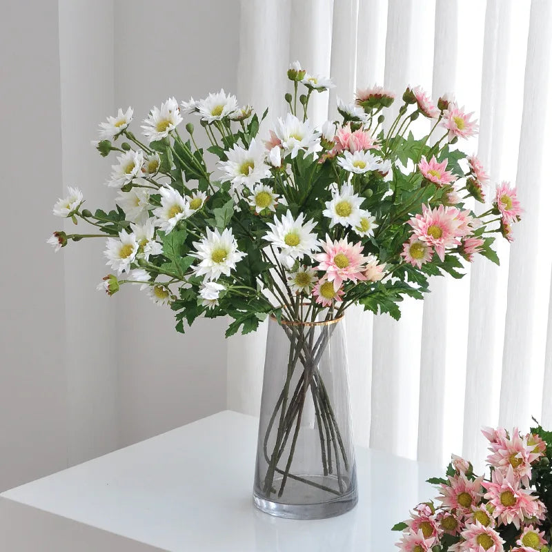 bouquet artificiel fleurs soie rose blanc vert vase transparent décoration intérieure mariage anniversaire