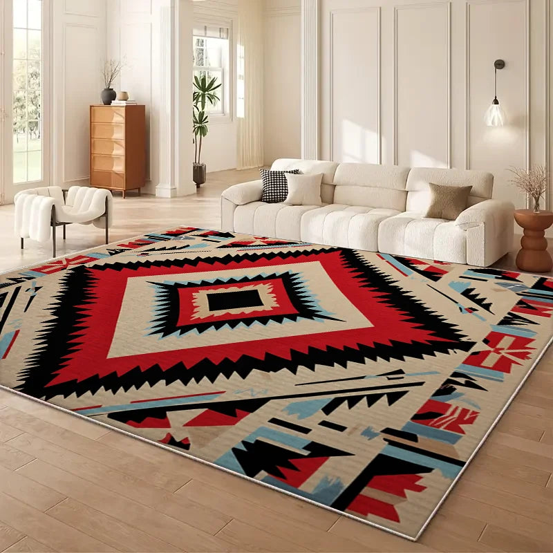 tapis sol moderne motif géométrique patchwork ethnique salon chambre maison facile entretien