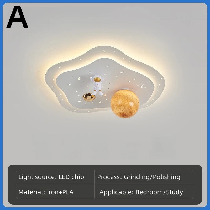 plafonnier moderne étoiles forme ondulée astronaute planète lumière blanche dorée bleue beige
