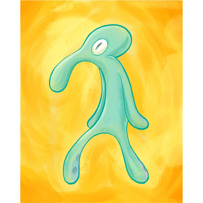 toile d'art moderne abstraite calmar dessin animé verte jaune impression sans cadre chambre salon