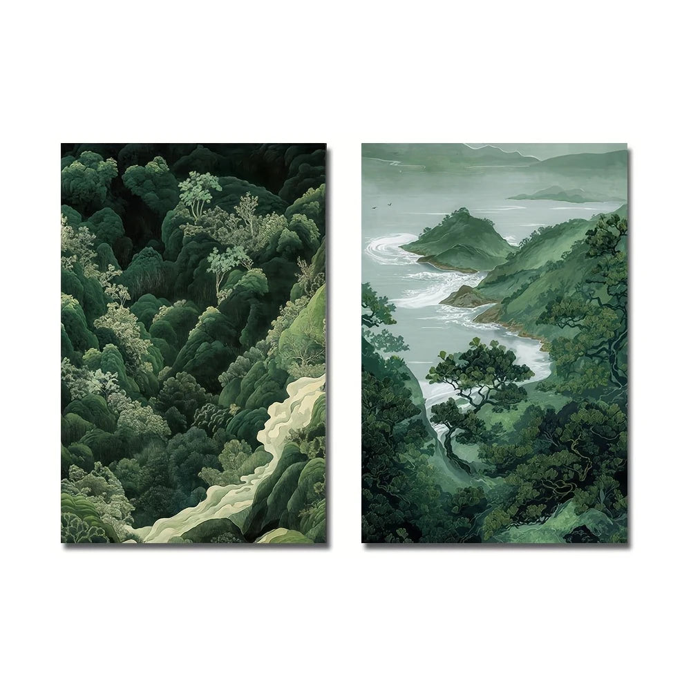 lot tableaux toile paysage montagne forêt verte décoration murale salon moderne