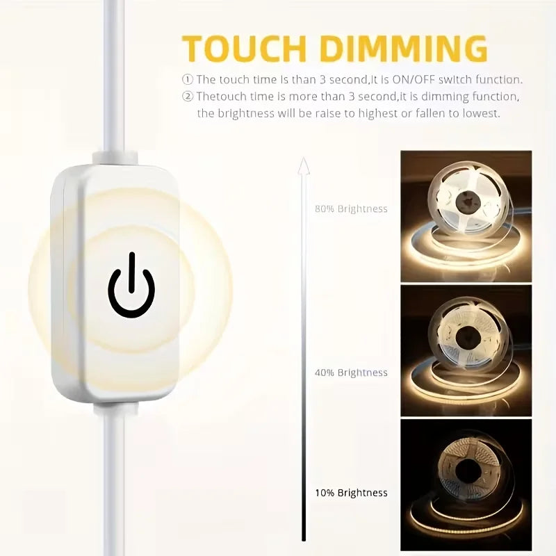ruban led flexible blanc moderne interrupteur tactile adhésif guide luminosité usb alimentation minimaliste