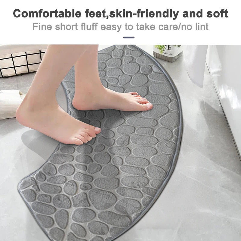 tapis bain microfibre gris bleu marine texture cailloux moderne adhésif absorbant lavage machine rapide
