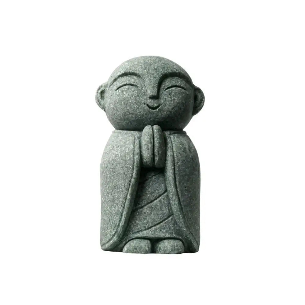 statuette bouddhiste vert clair granitée minimaliste sculptural durable extérieure intérieure ornement jardin porte bonheur