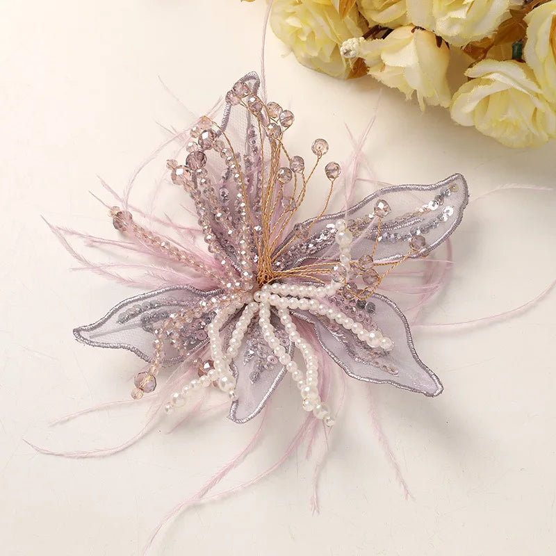 accessoire cheveux fleurs artificielles strass blanc doré élégant décoratif translucent