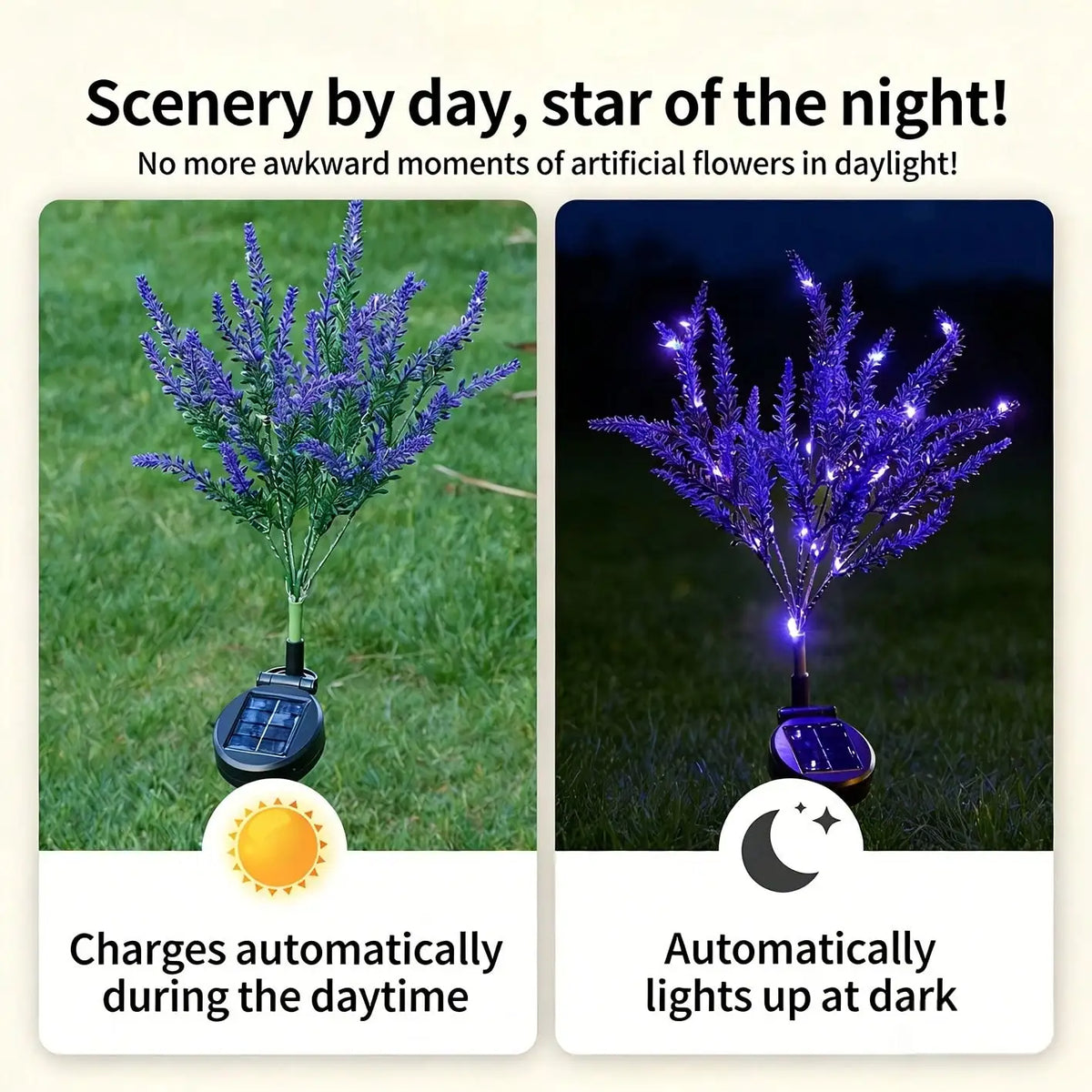 décoration jardin plante artificielle lumineuse violet feuilles fines moderne LED solaireextérieur balcon fête mères