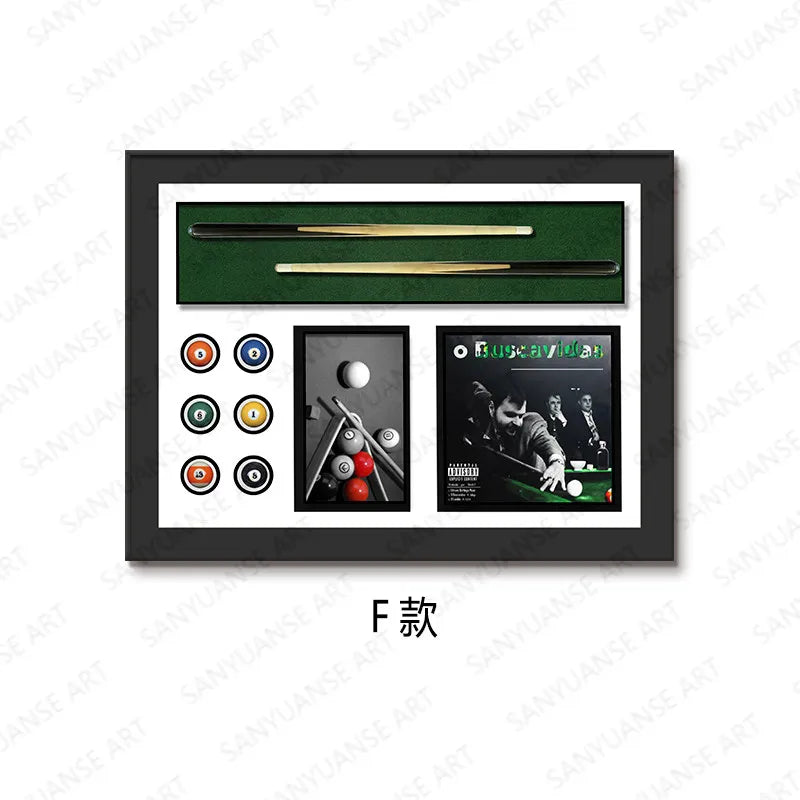 peinture physique 3d queue billard boules vert noir blanc doré moderne cadre aluminium traditionnelle