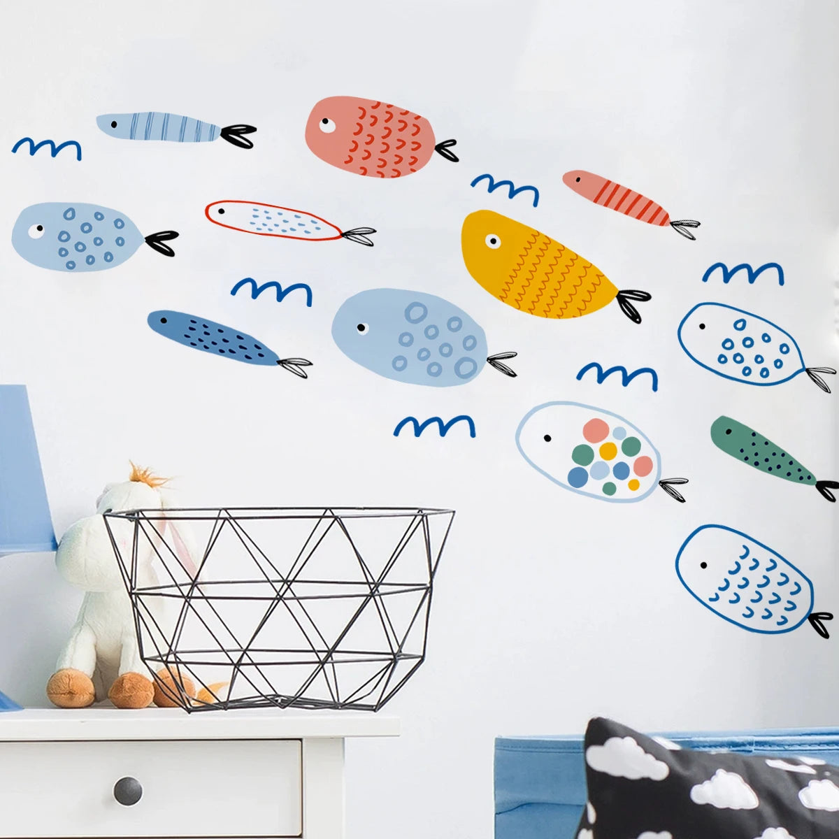 sticker mural poisson coloré décoration enfant chambre dessin animé adhésif facile poser durable