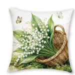 taies d'oreiller fleurs blanches rustiques lit maison panier bois naturel polyester blanc vert beige