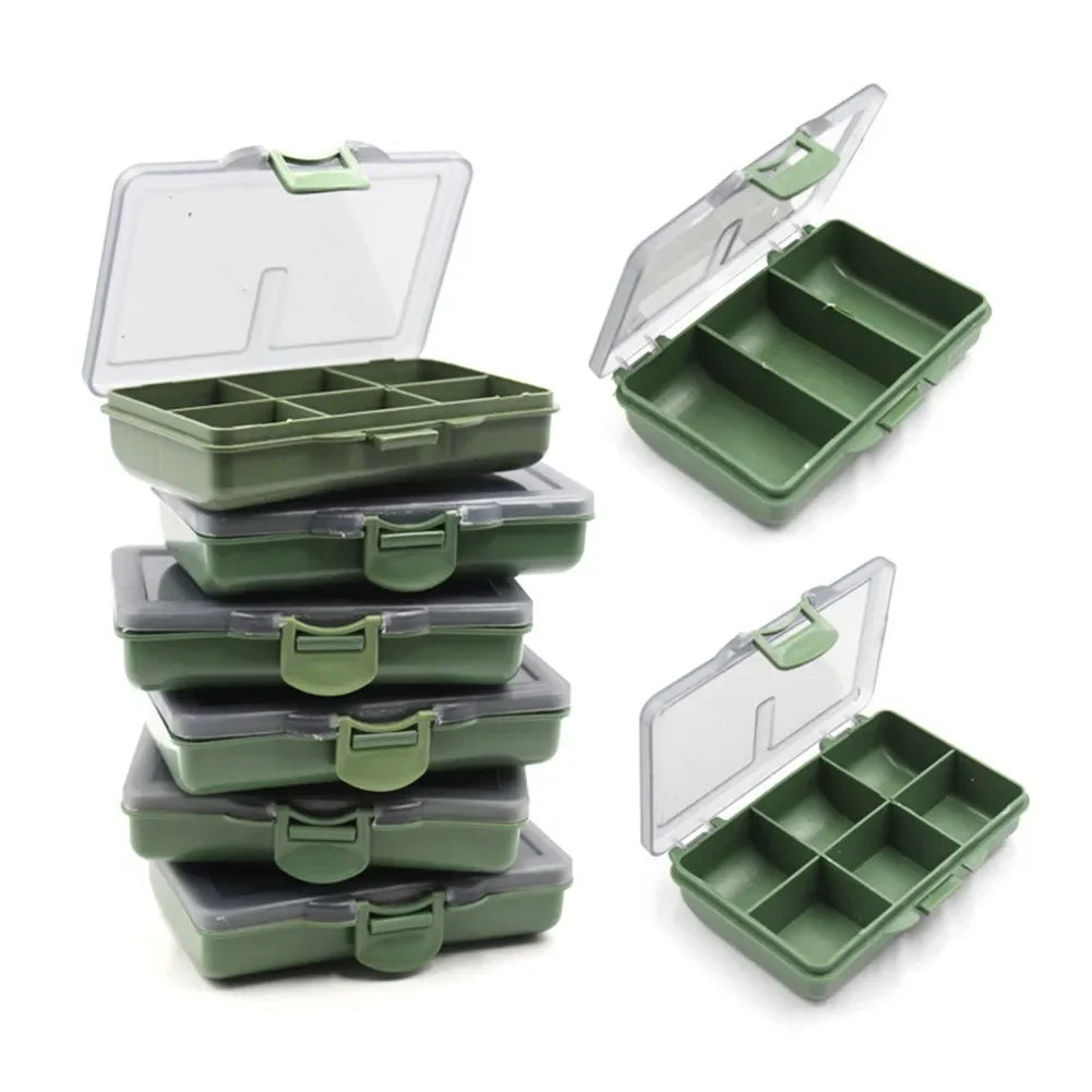 boîte pêche compartiments vert gris plastique lisse pratique compact poignée