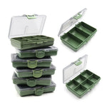 boîte pêche compartiments vert gris plastique lisse pratique compact poignée