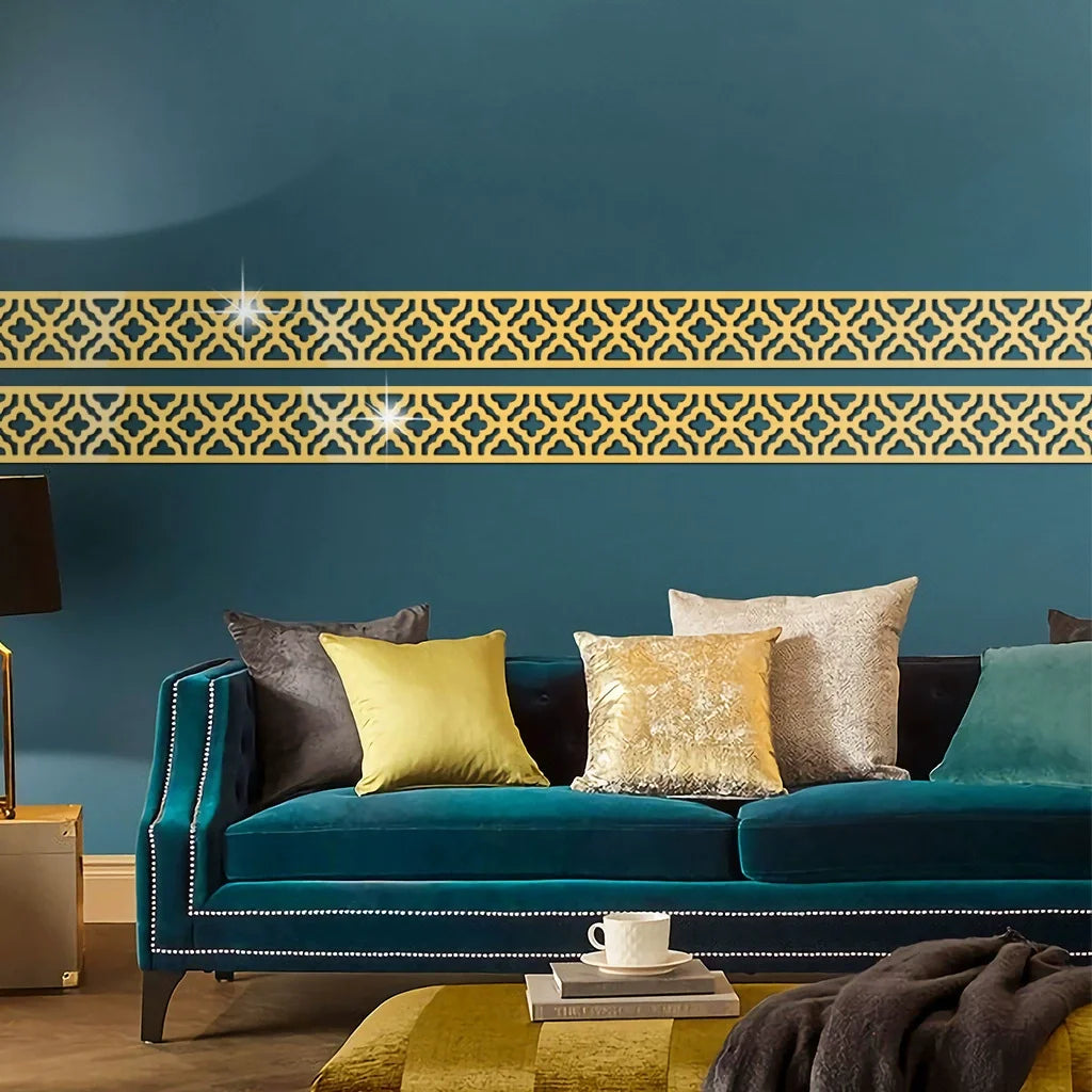 rubans décoratifs acrylique gris doré moderne stickers mur miroir 20cmx5cm adhésifs