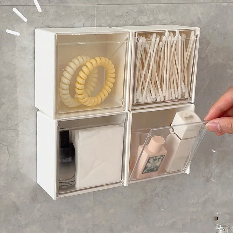 rangement mural moderne blanc adhésif compartiments organisateurs produits beauté minimaliste