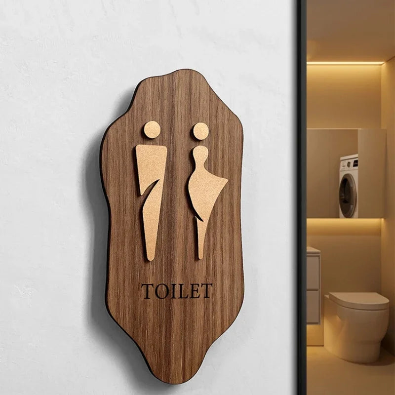 signage toilettes bois moderne silhouettes hommes femmes adhésif wc porte irrégulier