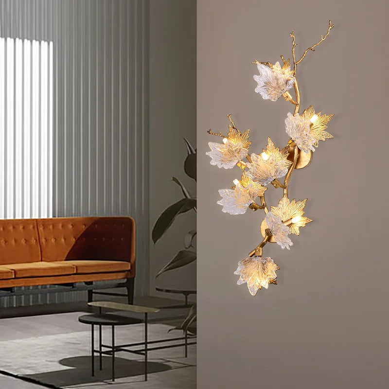 lustre moderne cristal feuilles d'érable organique suspension câbles chambre salon