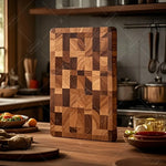 planche découper bois marron carreaux moderne double face légumes viandes kitchen chopping board