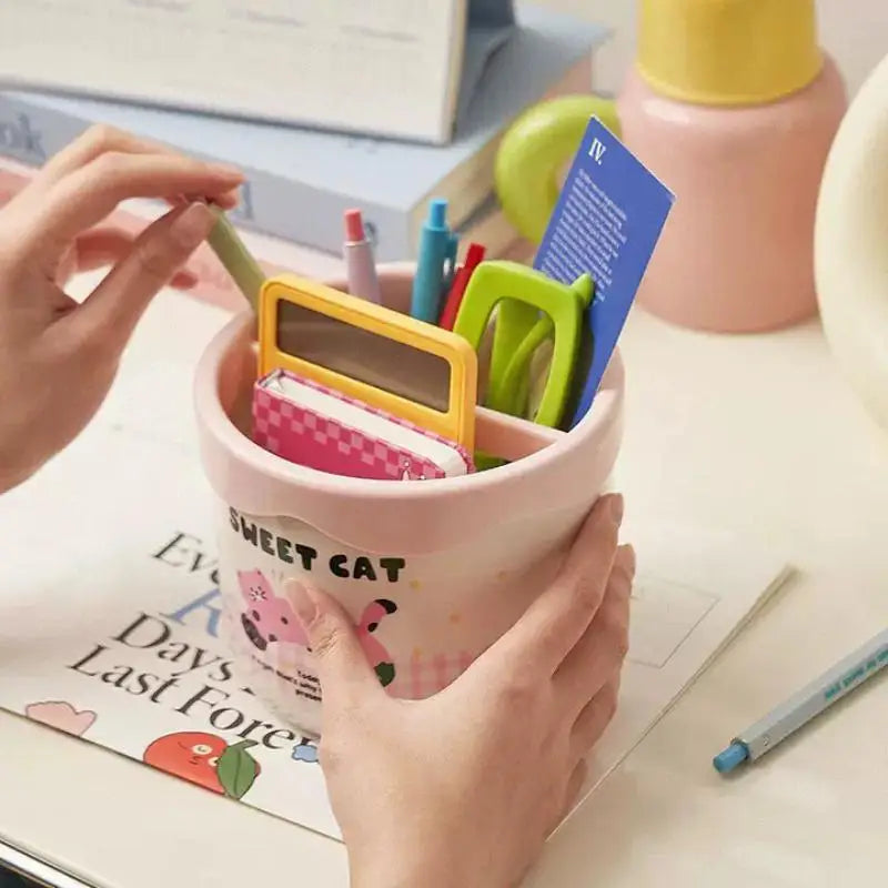 rangement crayons pot chat rose taches sweet cat moderne enfantin organisation élégant plastique durable