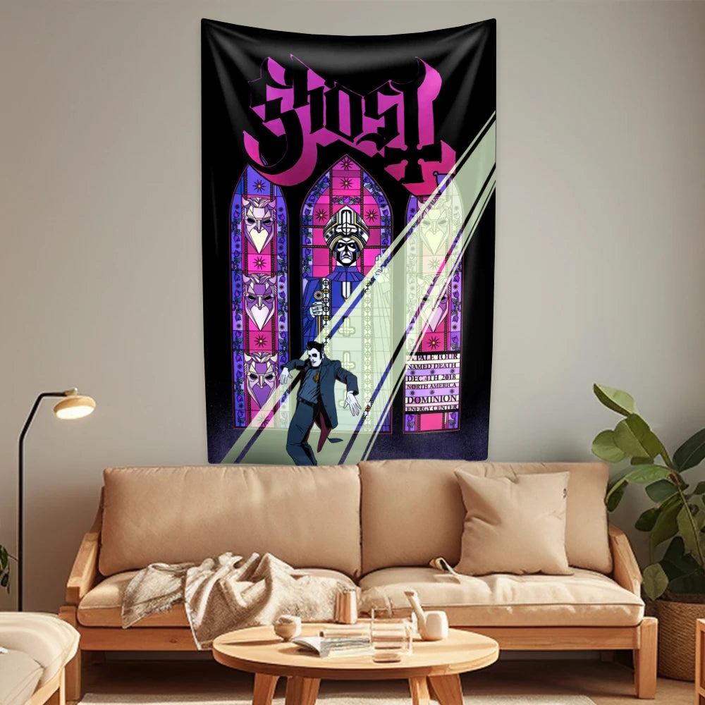 tapisserie murale décoration gothique art contemporain tissu polyester motif graphique fantastique intérieur maison