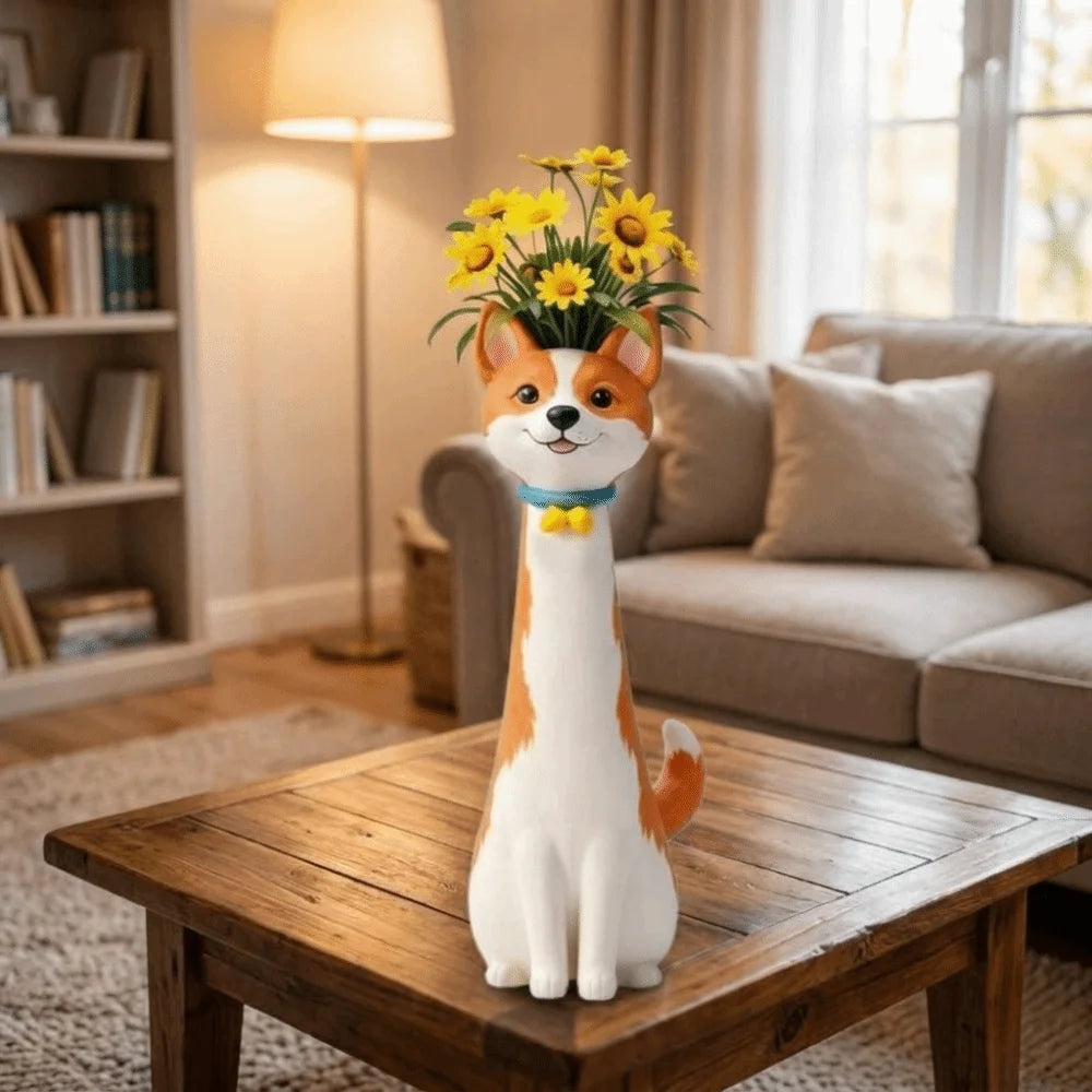 vase chien dessin animé polyester noir blanc moderne motifs floraux