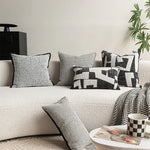 coussins décoratifs modernes motif géométrique beige gris noir rouge polyester