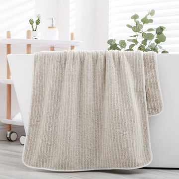 serviettes bain microfibre coton biologique rayées modernes douces rose clair gris clair lavage main