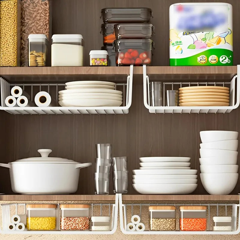 panier suspendu maille métallique argenté noir blanc clips rangement moderne cuisine salon