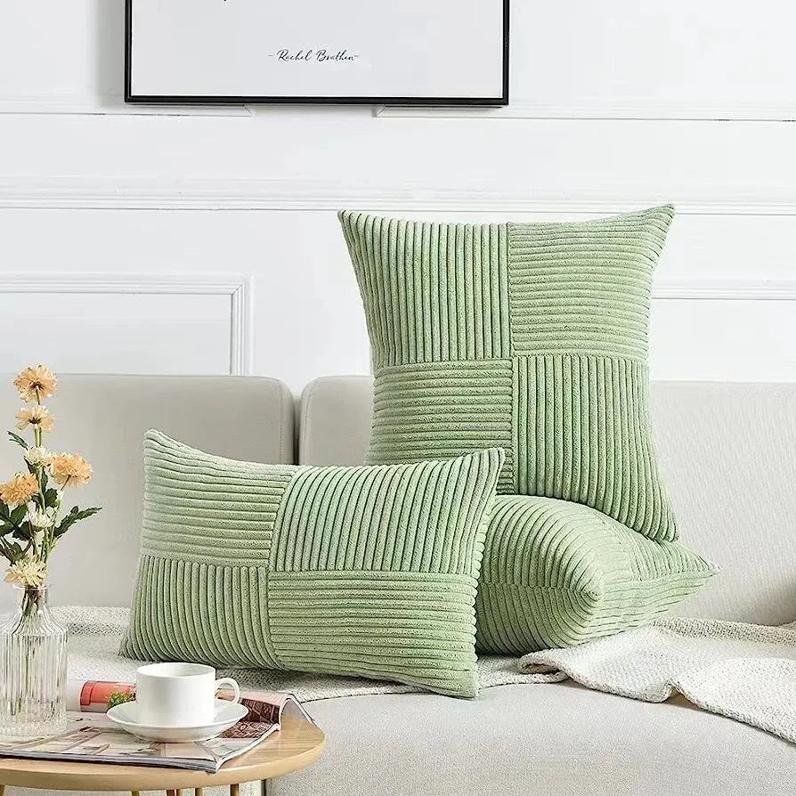 housse coussin polyester rayé moderne beige zip blanc salon decoration
