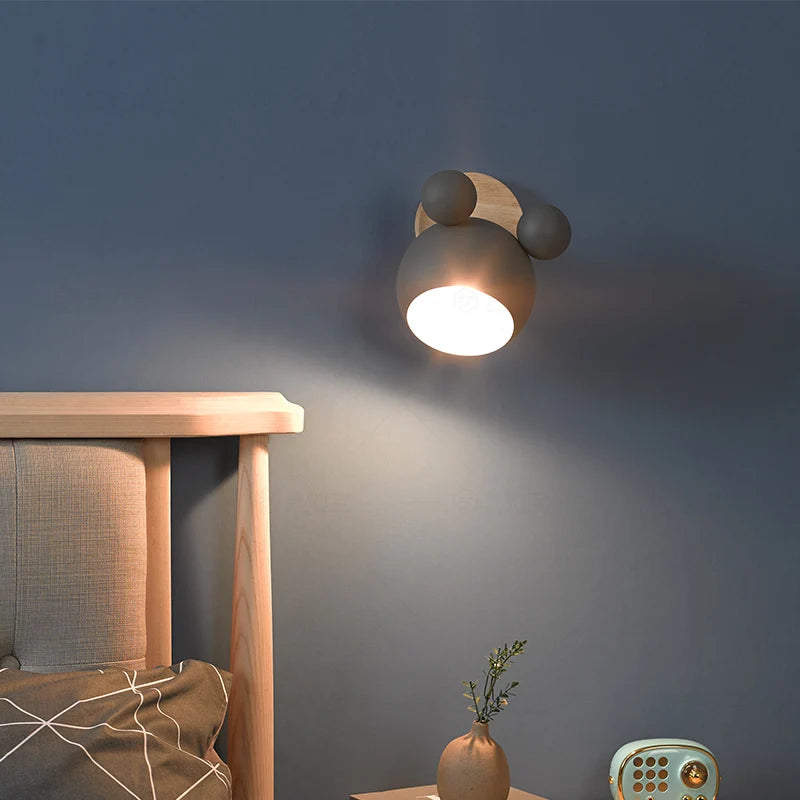 applique murale moderne rose noir blanc vert oreilles rondes lumineuse chambre salon entrée vis