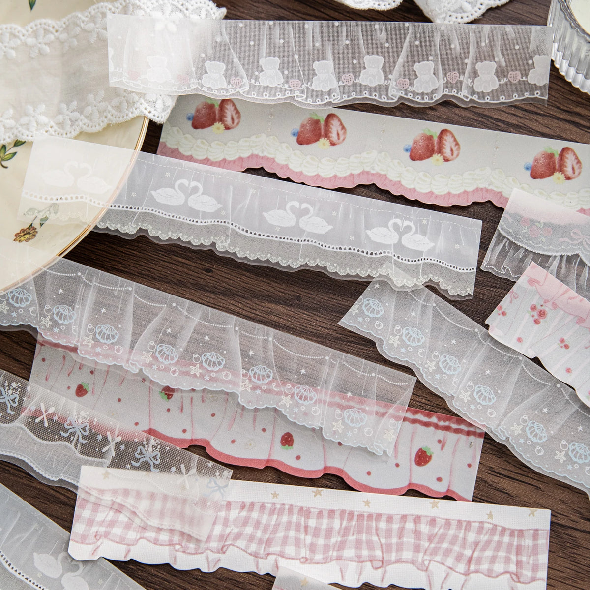 rubans décoratifs fleurs pois plaid sticker dentelle rose vert bleu blanc
