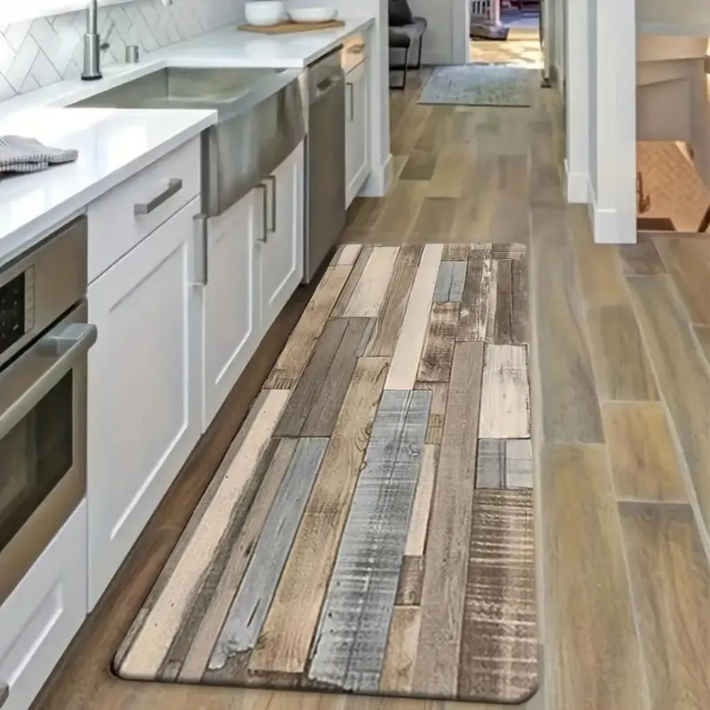 tapis rustique patchwork bois beige gris bleu clair antidérapant moderne intérieur extérieur