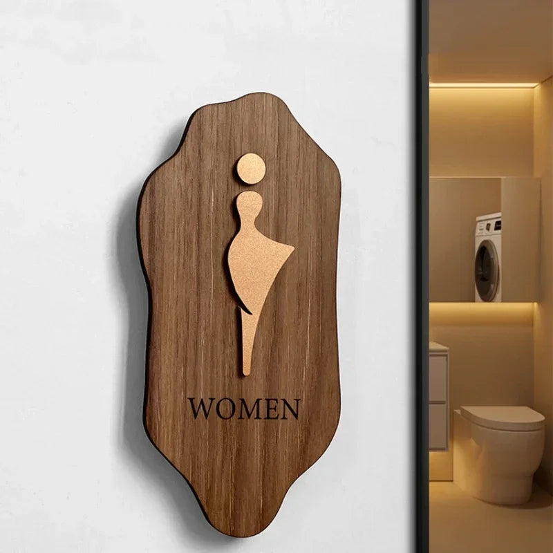 signage toilettes bois moderne panneau wc hommes femmes texte toilet men women 20x10cm