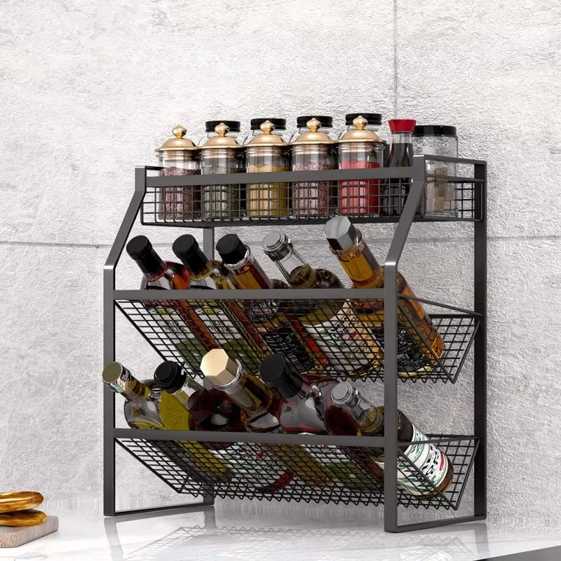 étagère métal noire moderne grille épices bouteilles flacons pots couteaux cuisine multifonctionnelle