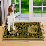 tapis sol art nouveau fleurs blanches vert foncé noir beige antidérapant polyester moderne